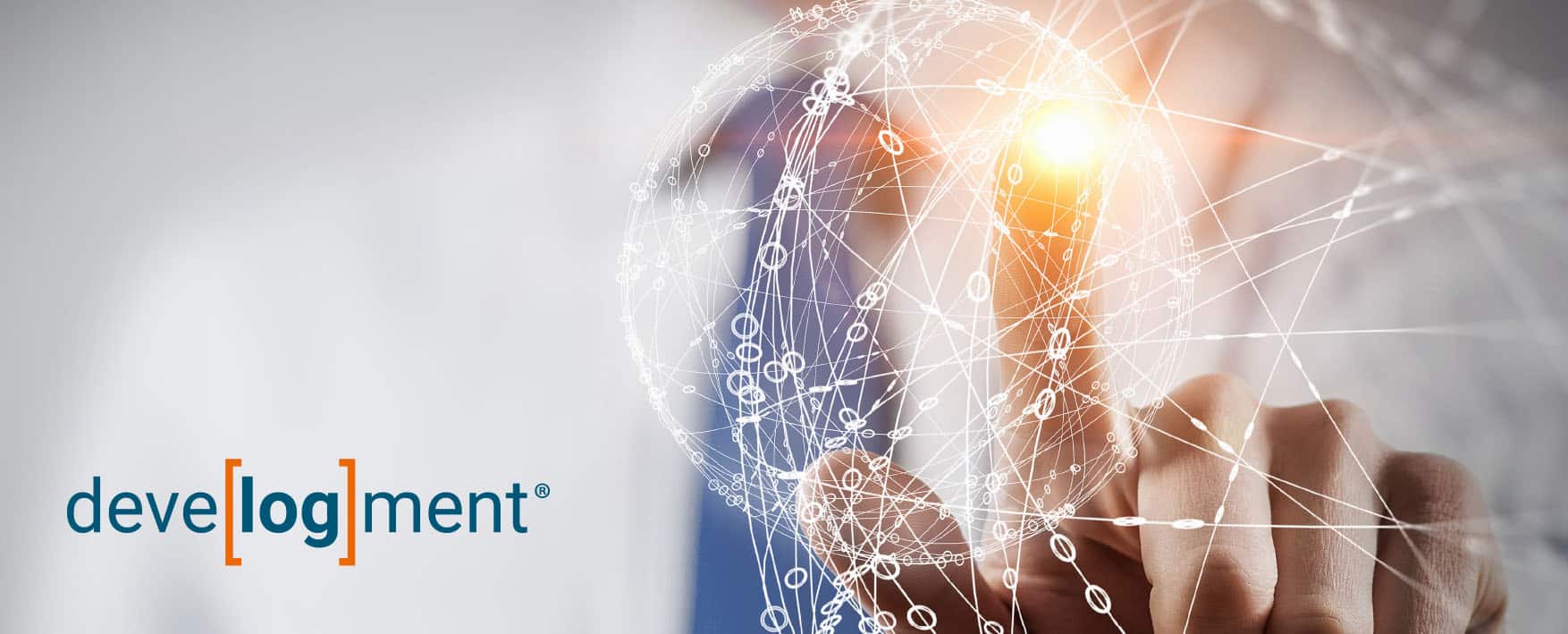 Networked globe and finger, klicking something - More courage to digitalize - develogment