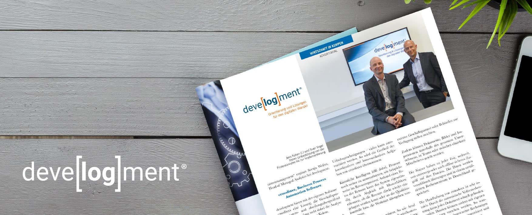 Magazine lying on a desk – develogment leads the way into the digital future – develogment Magazine lying on a desk - develogment leads the way into the digital future - develogment