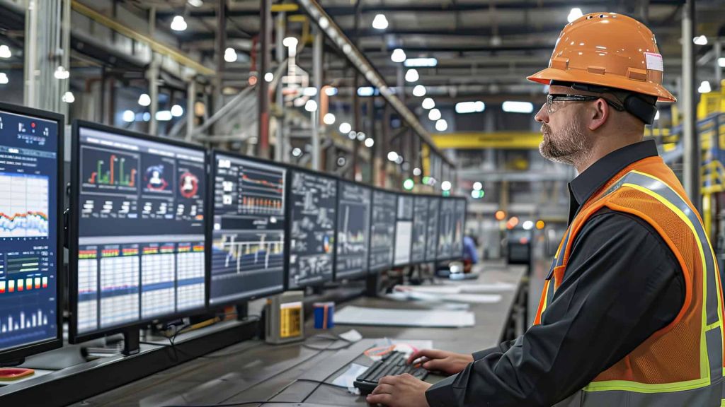 Worker operates computer - develogment